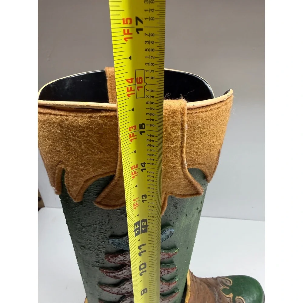 Western Cowboy Boot Decorative Planter Vase GreenBrown Ostrich Print ChiliPepper